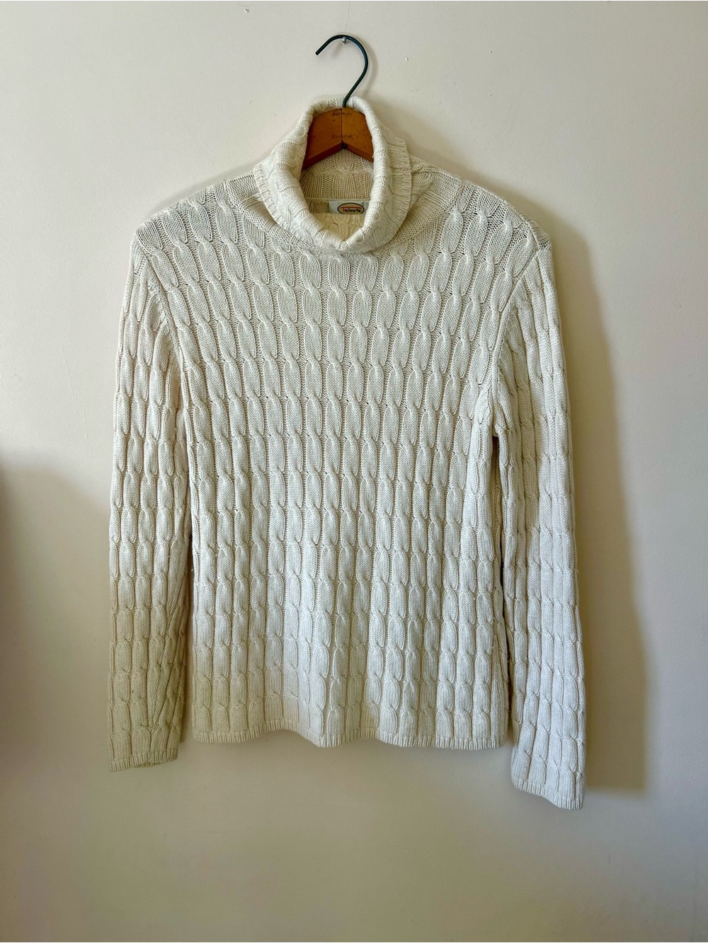Vintage 90s Talbots Silk Cashmere Cable Knit Turtleneck Sweater Cream Small